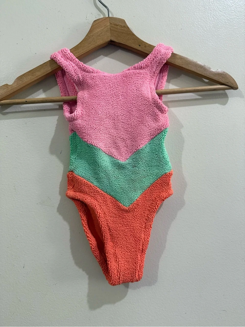 HUNZA G baby Joules Pink Mint Coral Chevron One-Piece Swimsuit